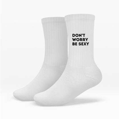 technoartig-tennissocken-weiss-dont-worry-be-sexy-detail